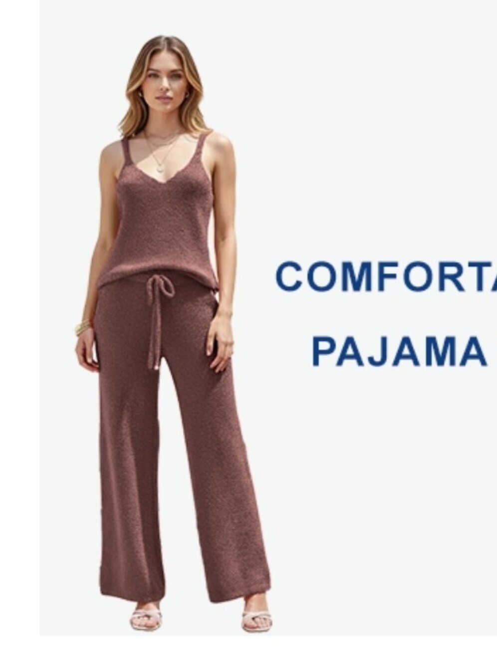 RONGTAI Women's Brushed Fleece Pajama Set - 2 Piece Sexy Spaghetti Strap Crop To